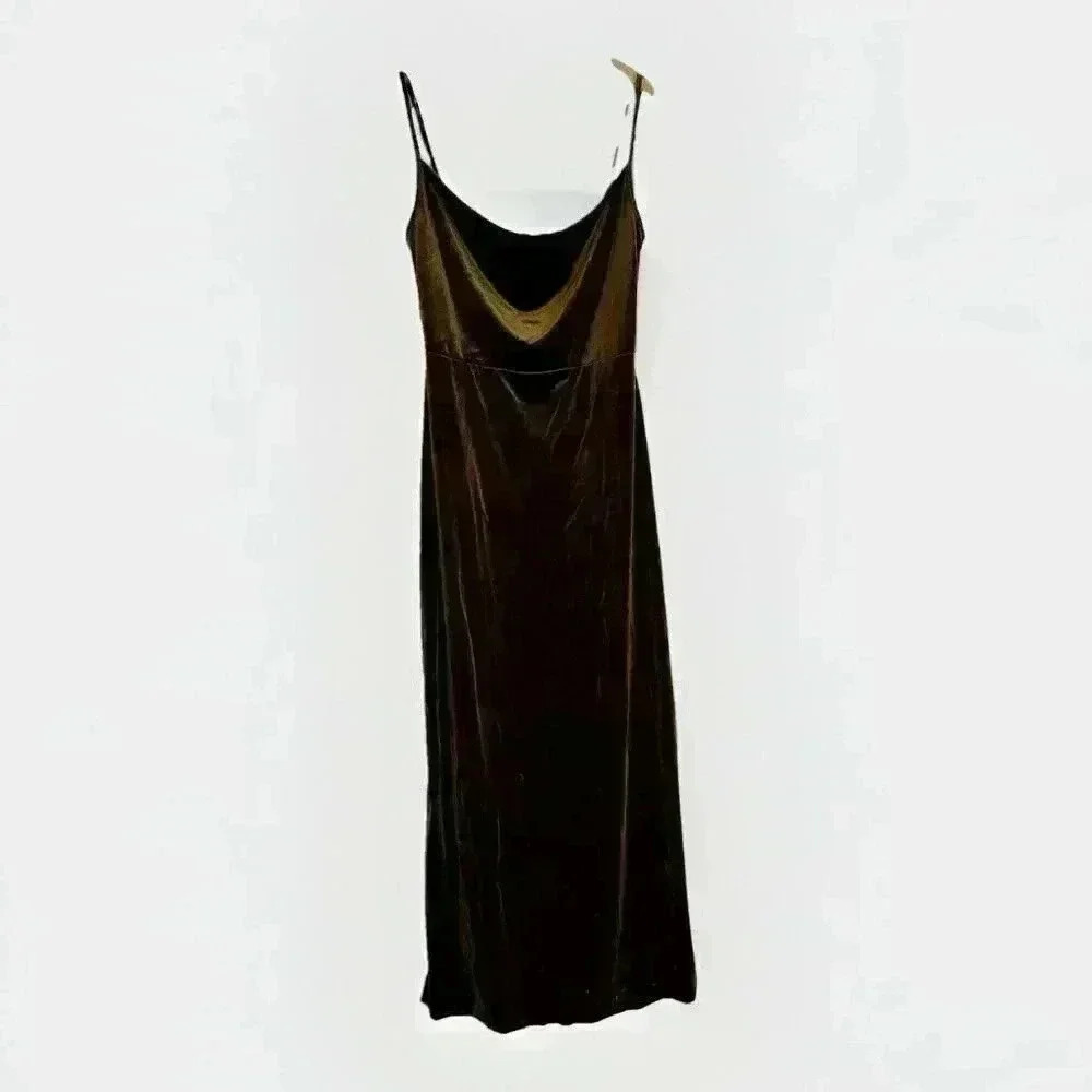 Taylor Womens Velvet Cowl Neck Maxi Dress Olive Green Size 6 New - Picture 2 of 10